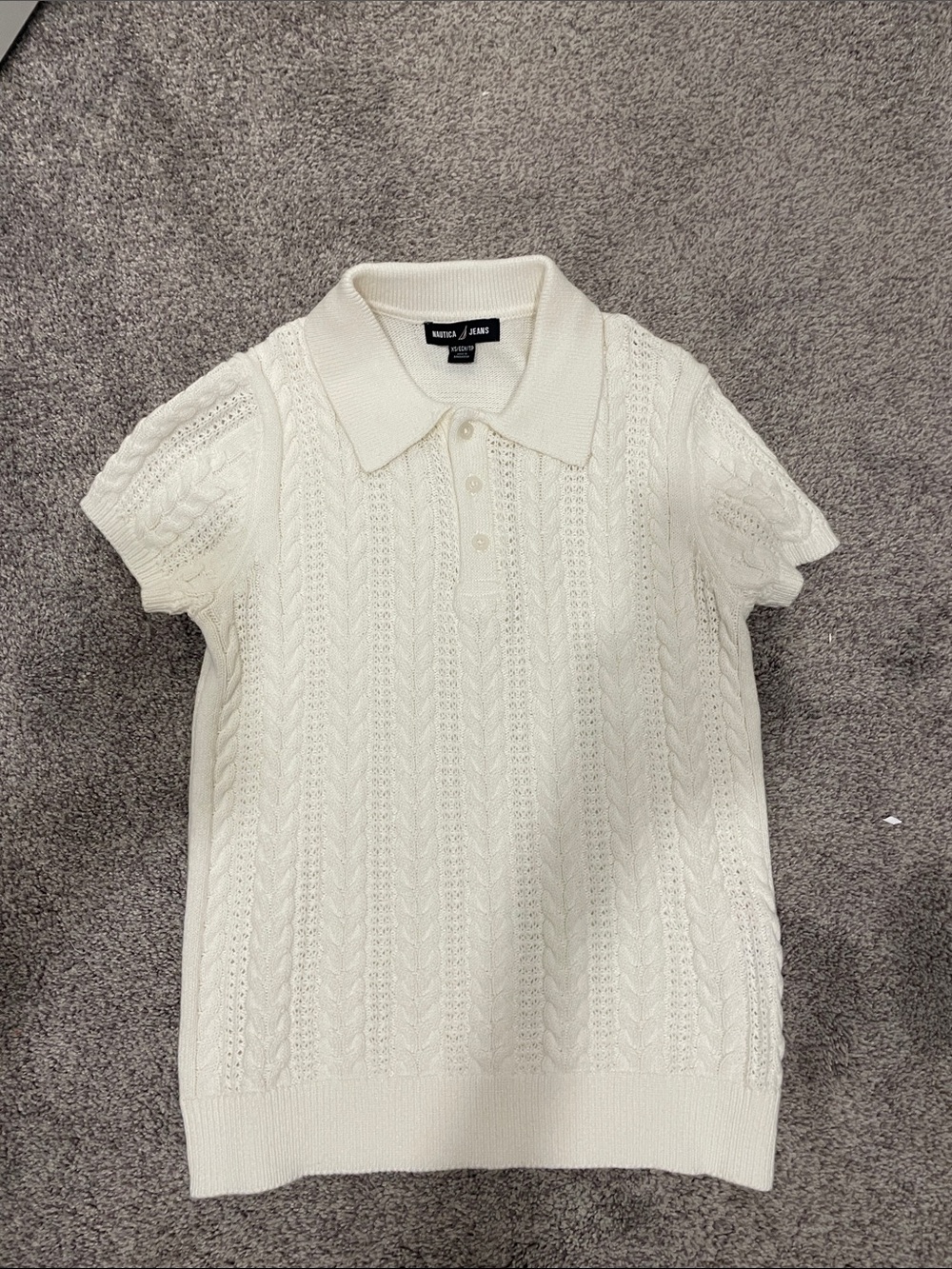 Nautica Cream Cable-Knit Polo Short Sleeve Sweater